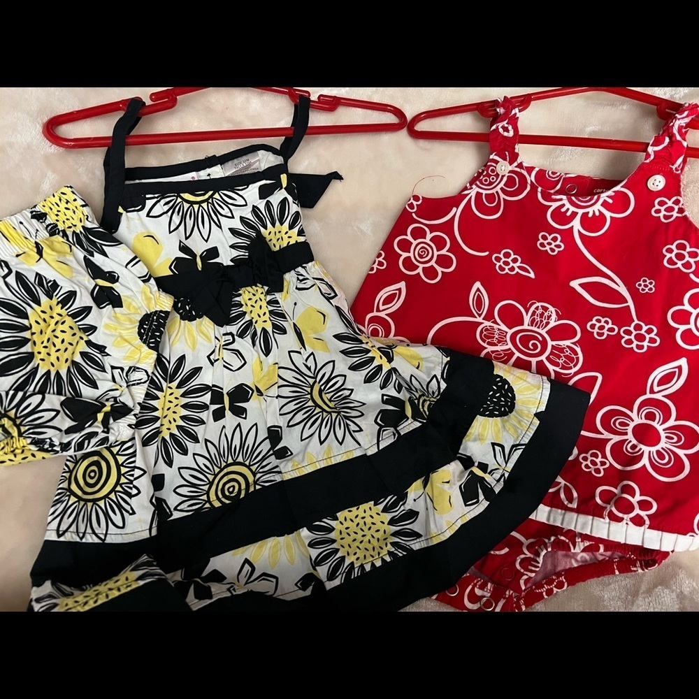 Vintage Red and White and Black and Yellow Sz 12 Months Baby Girl dress outfits